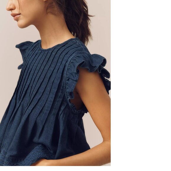 Anthropologie The Jade Denim Swing Top by Pilcro size S dark wash new with tag - Picture 2 of 6